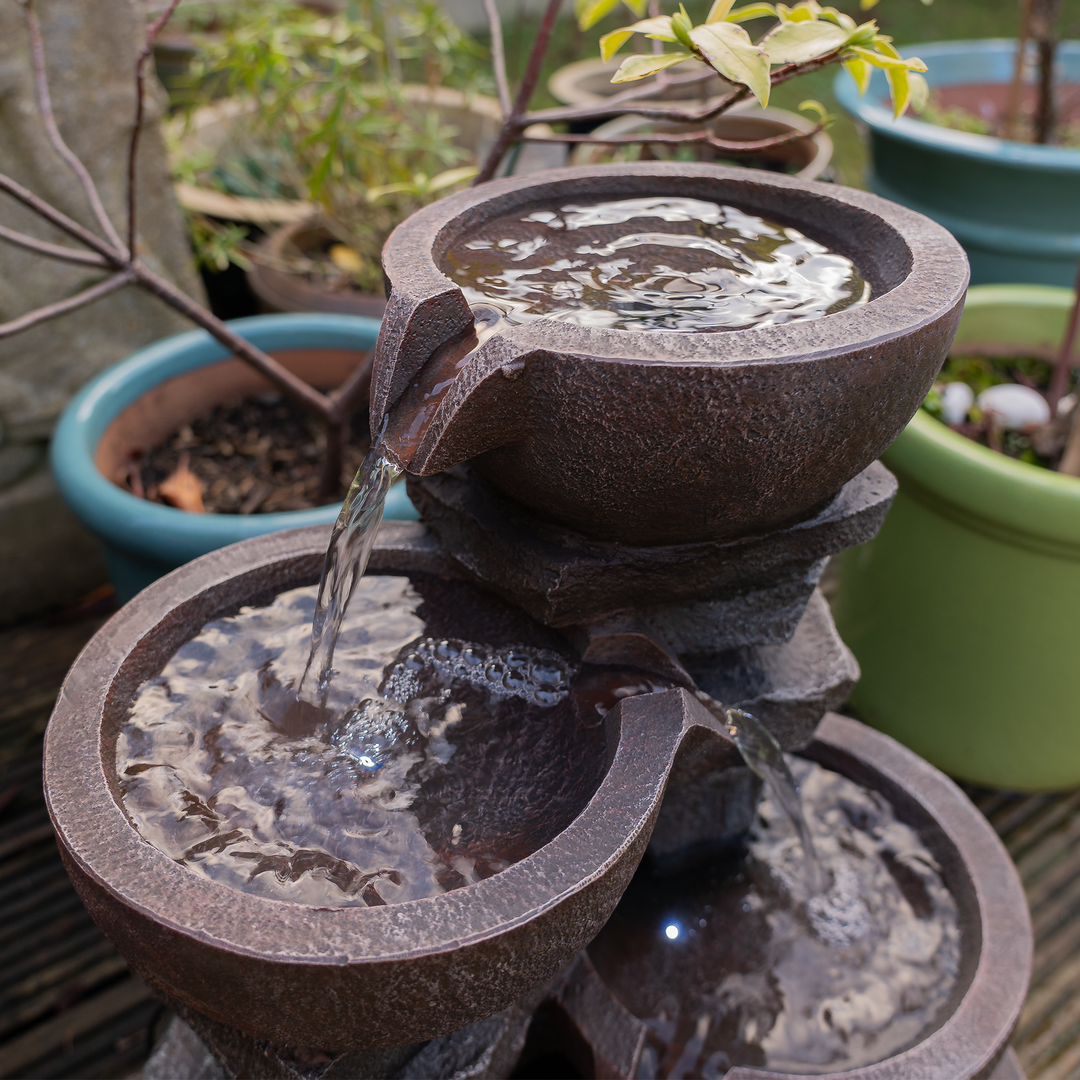 Four-Tier Cascading Bowl Water Feature with LED Lights