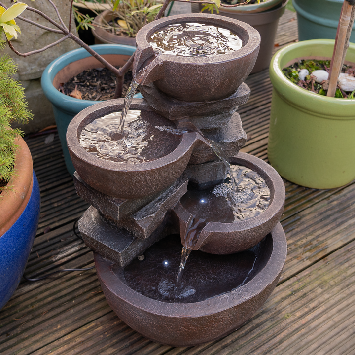 Four-Tier Cascading Bowl Water Feature with LED Lights