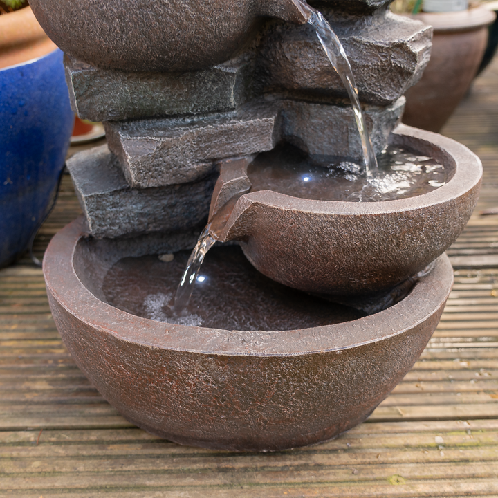 Four-Tier Cascading Bowl Water Feature with LED Lights