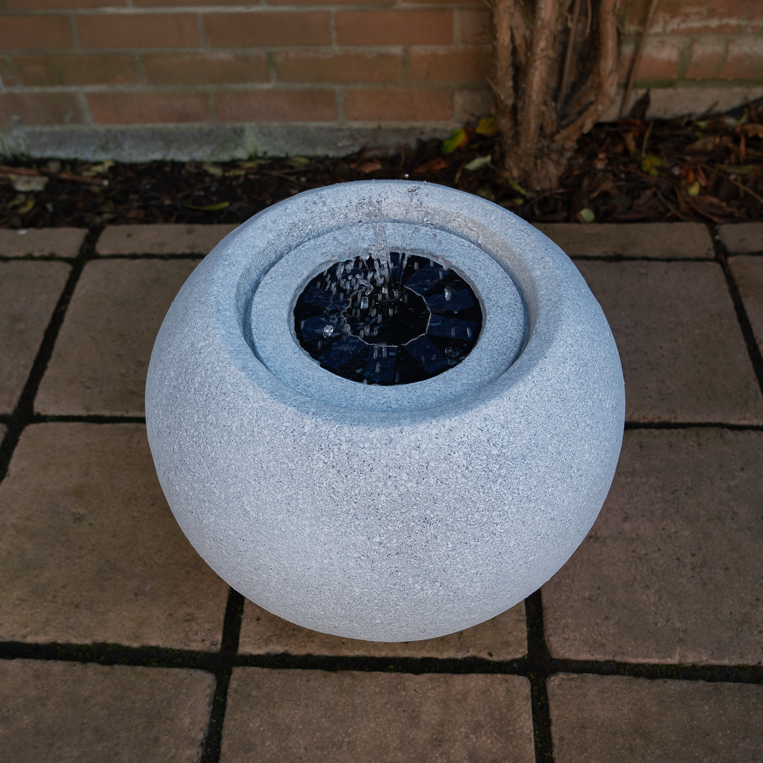 Round Stone Solar Water Feature / Fountain - Light Grey