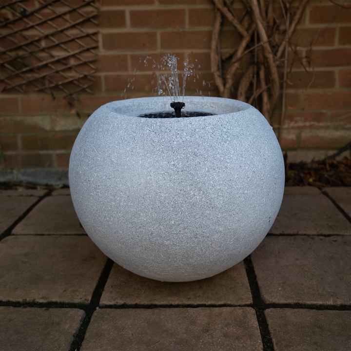 Round Stone Solar Water Feature / Fountain - Light Grey